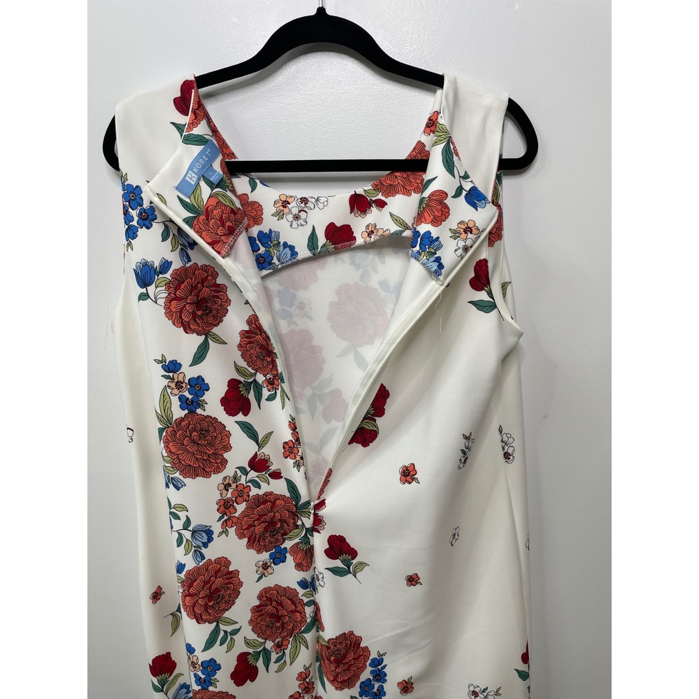 KORET Floral Dress White Red Blue Sleeveless Tank Knee Length L Feminine Flowers - Picture 9 of 10